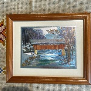 Vintage Phil Austin Framed Etched Foil Winters Mantle Print signed. 8x10